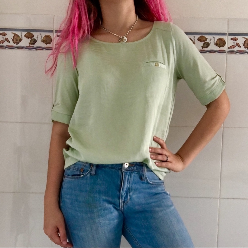 mint green silk and cotton blouse