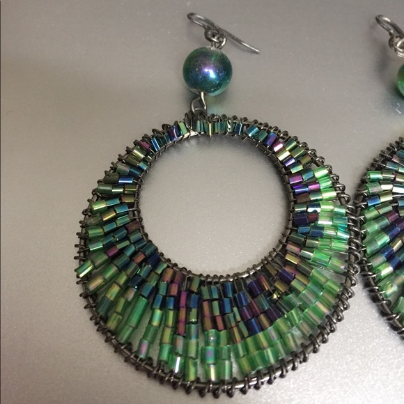 Green and Purple Bead Earrings - Picture 2 of 2