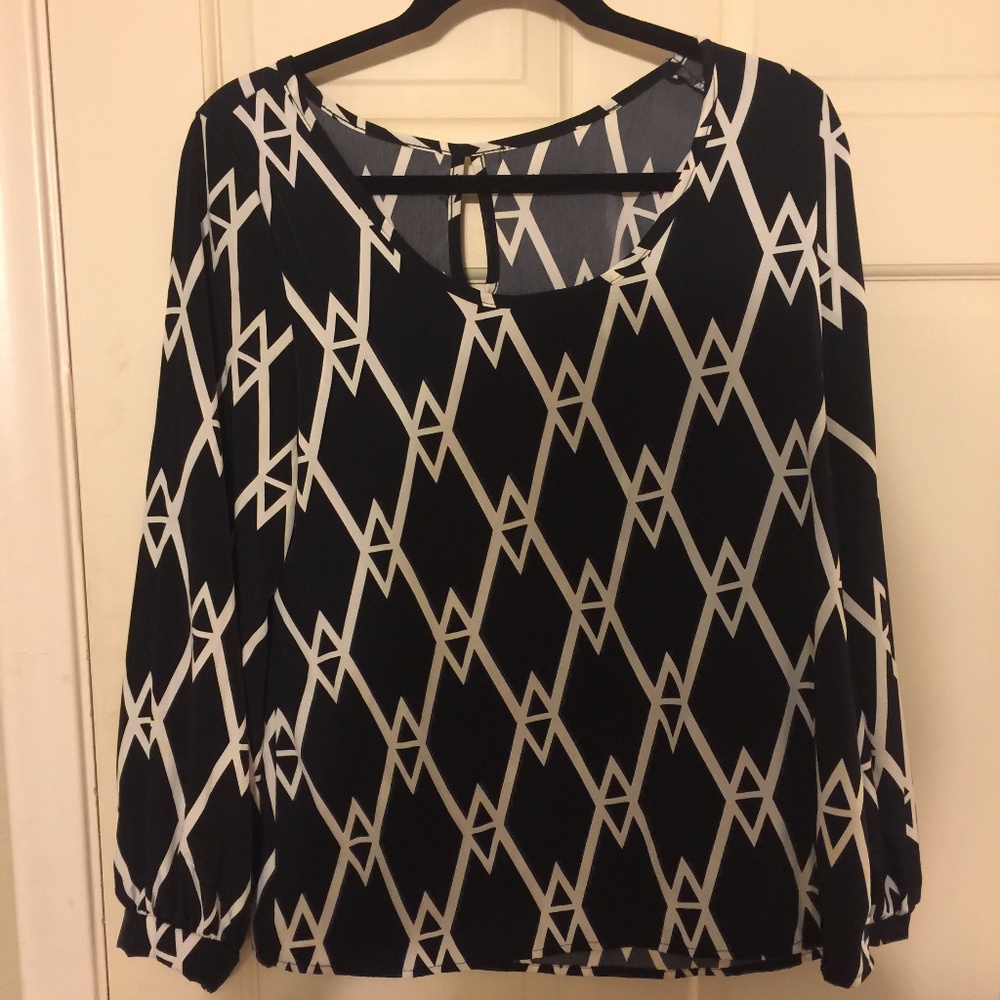 Black and white long sleeve blouse