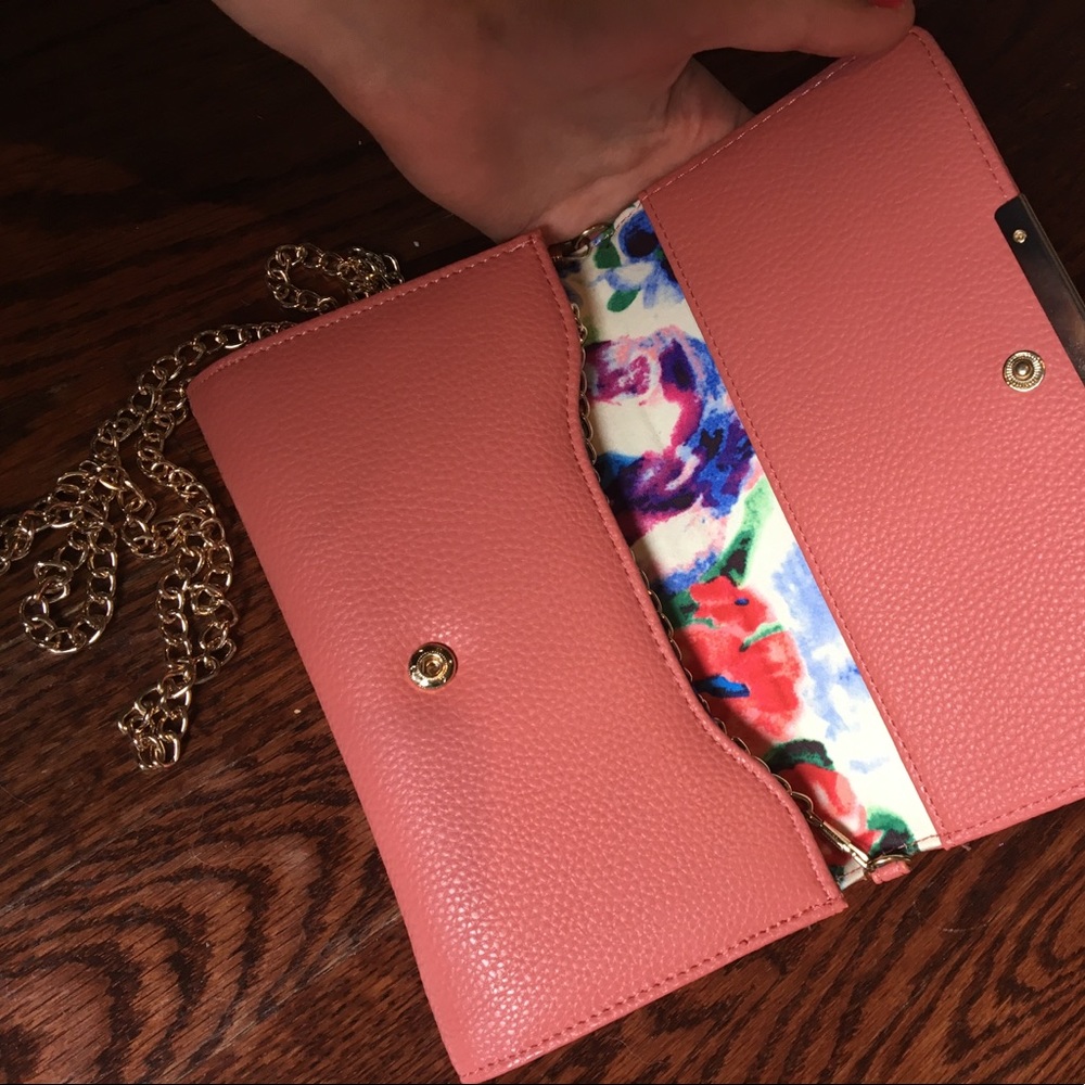 Coral and gold clutch/crossbody