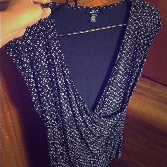 Medium blue with white lined dots blouse. - Picture 1 of 2