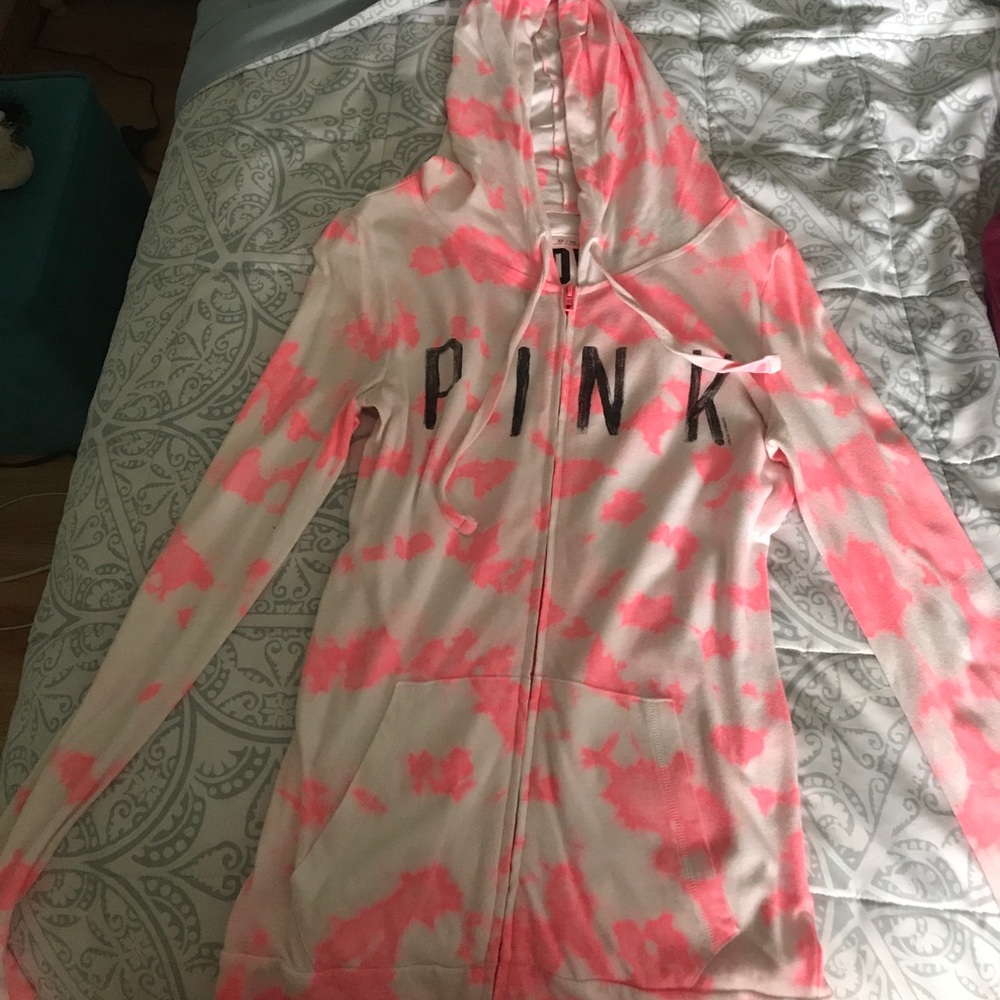 Pink & white zip up Victoria's Secret hoodie
