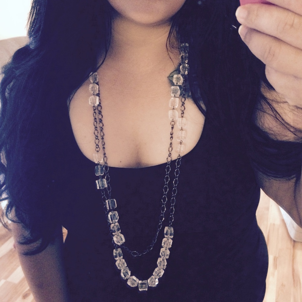 Chain necklace with clear cube crystal beads