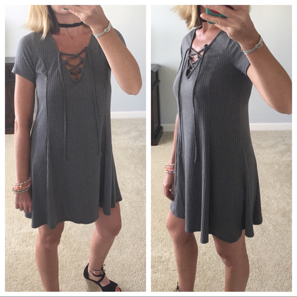 Lace Up Ribbed Dress - Picture 2 of 5