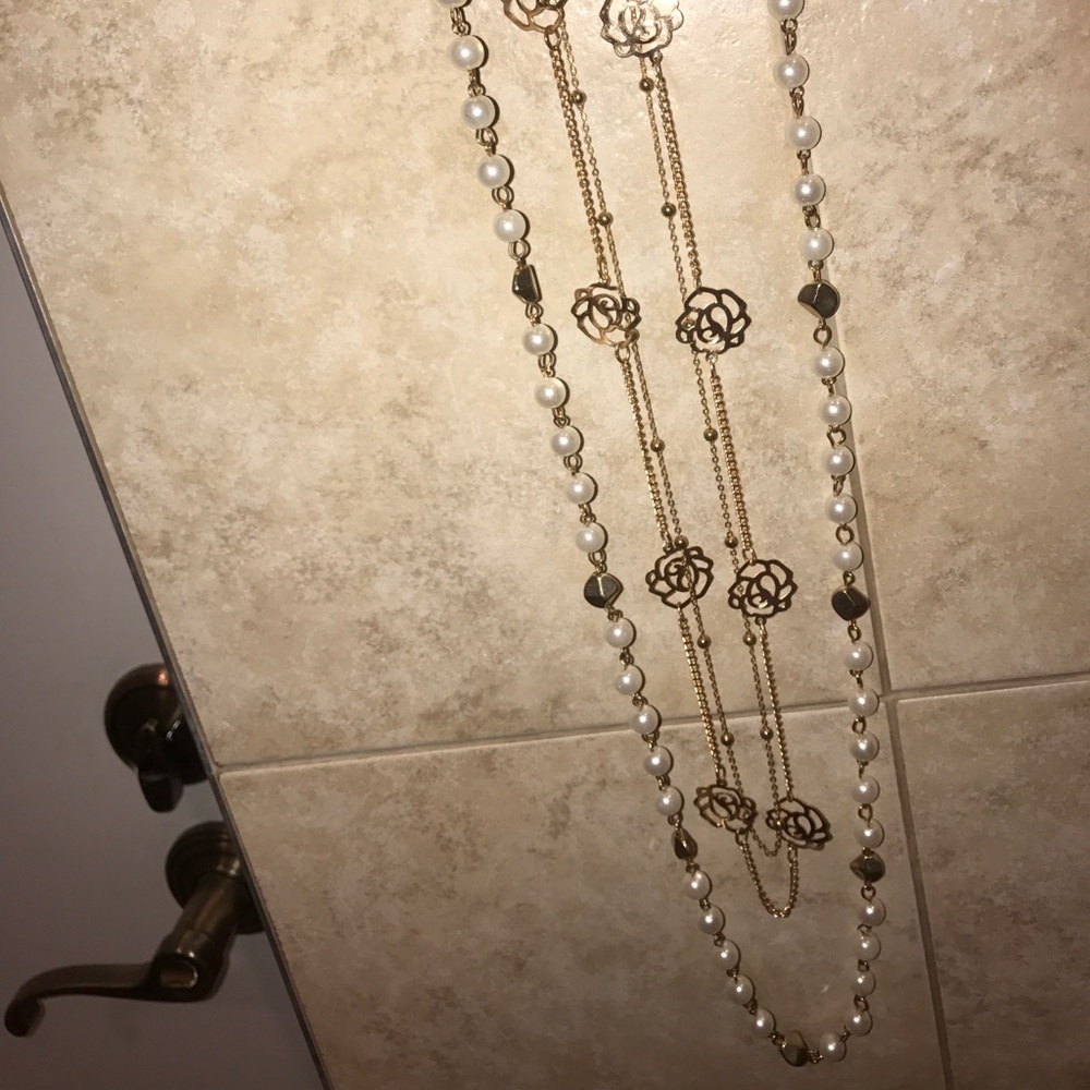 3 chain gold and beaded necklace