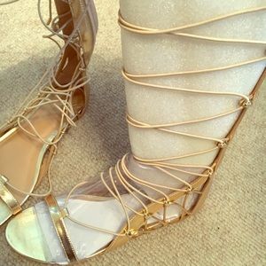 Knee high tied up aldo gladiator gold sandals