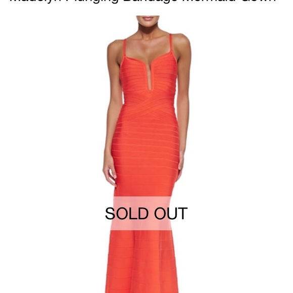 Orange Herve Leger Bandage Mermaid Gown - Picture 4 of 6
