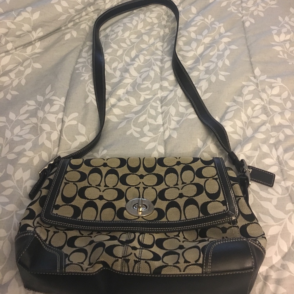 Black fabric coach crossbody