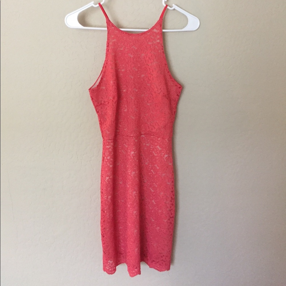 Form fitted hot pink lace dress