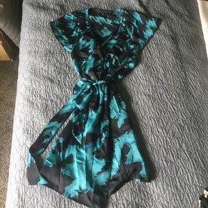 Black and Teal silk wrap dress