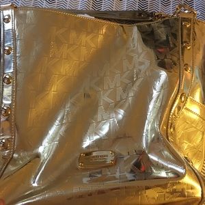 Gold Michael kors skiny tote bag