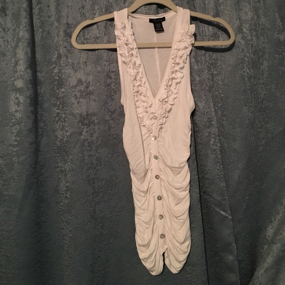 Timing Tops - Giving Away- Button Up White Ruffle Tank Top