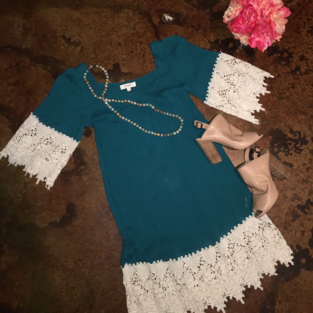 Umgee teal and lace dress