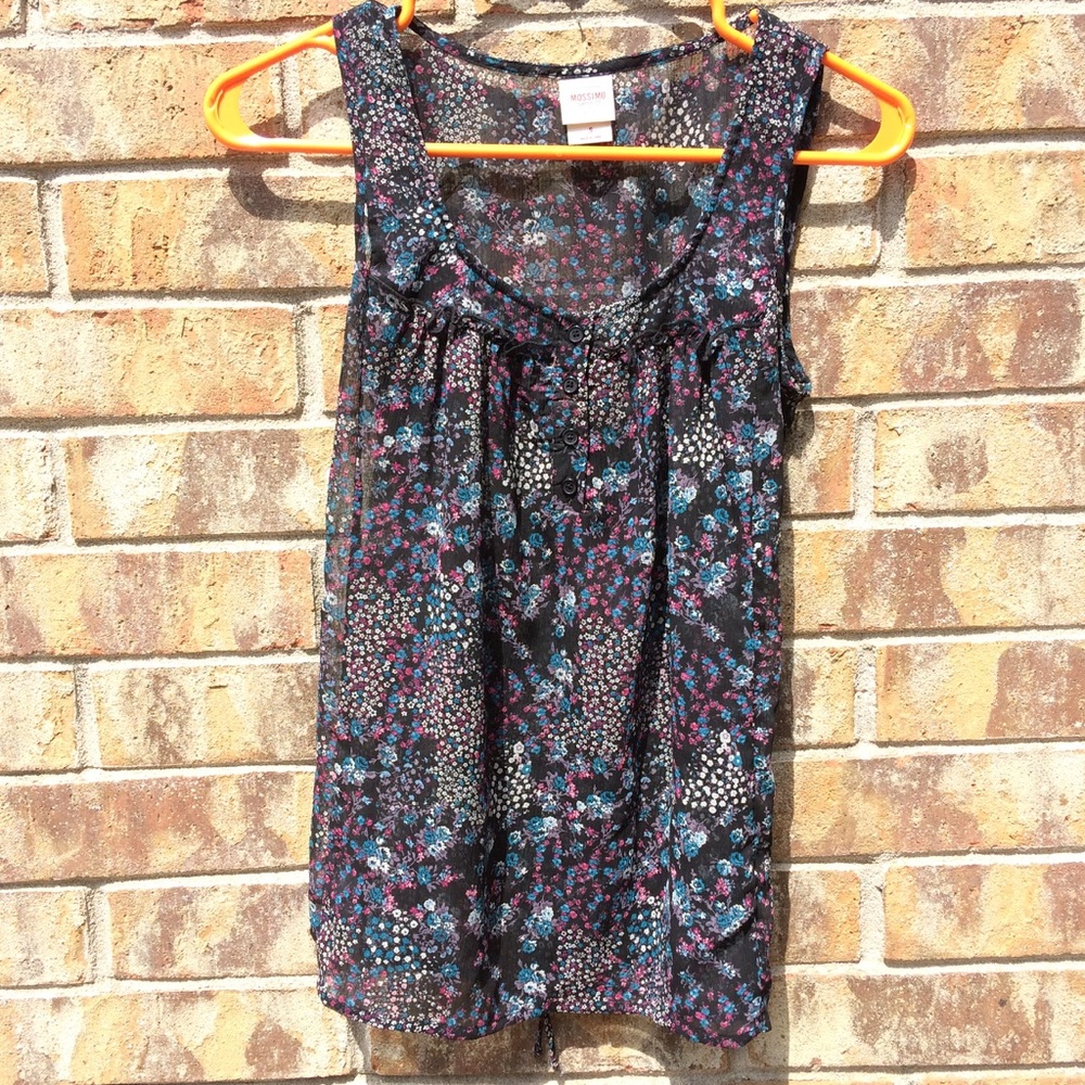 Mossimo sheer black tank top with floral design