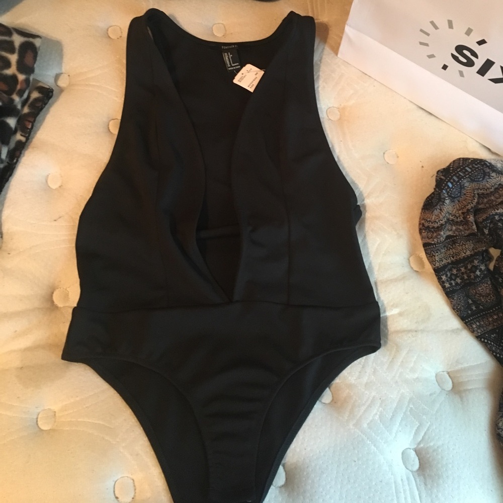 Black deep plunge bodysuit