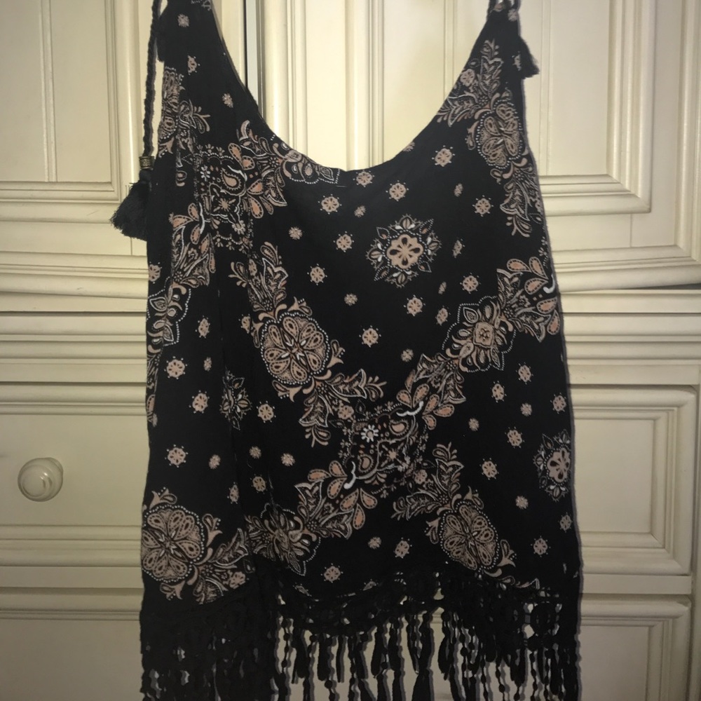 fringe black patterned tank top
