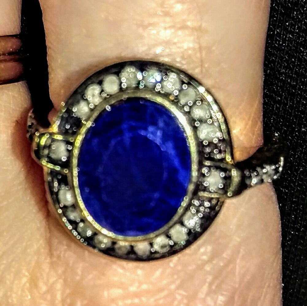 New Real Diamond cut Sapphire Diamond Halo Ring