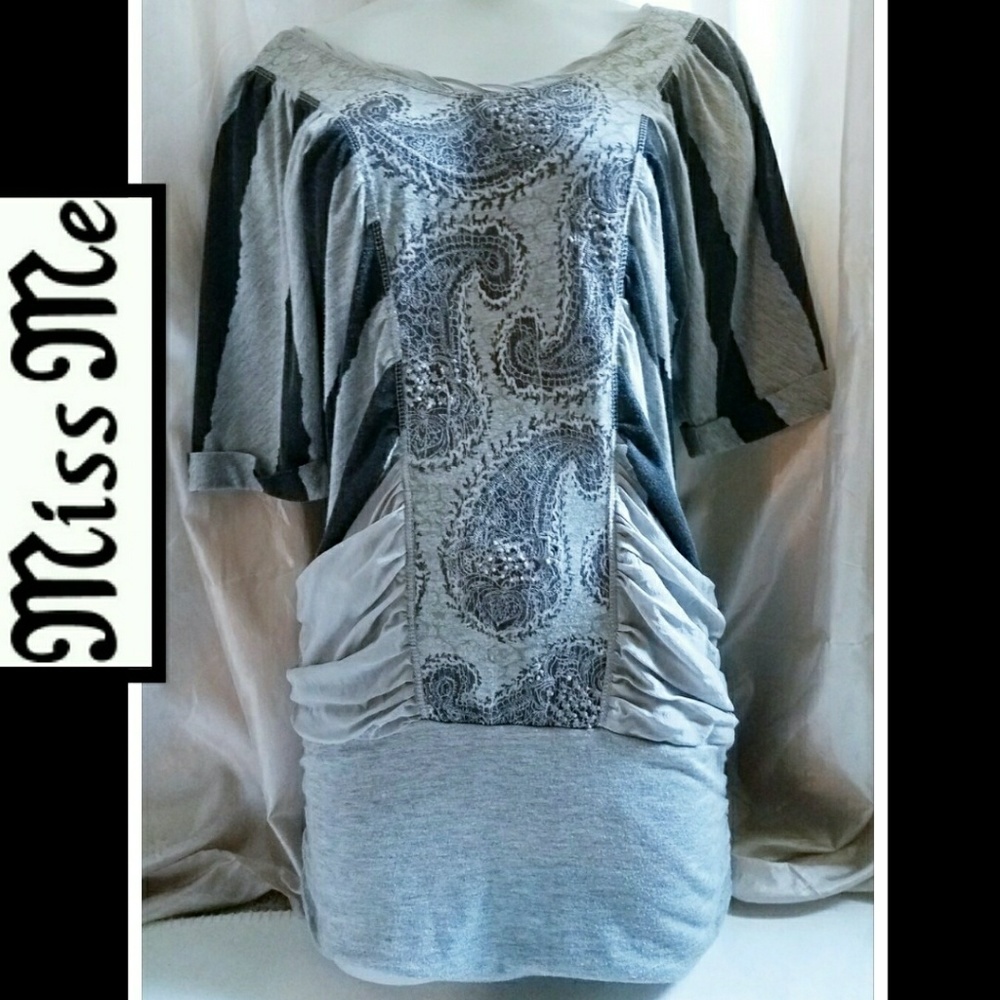 Miss Me shirt Paisley striped black grey M blouse