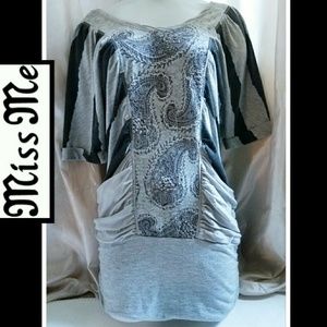 Miss Me shirt Paisley striped black grey M blouse