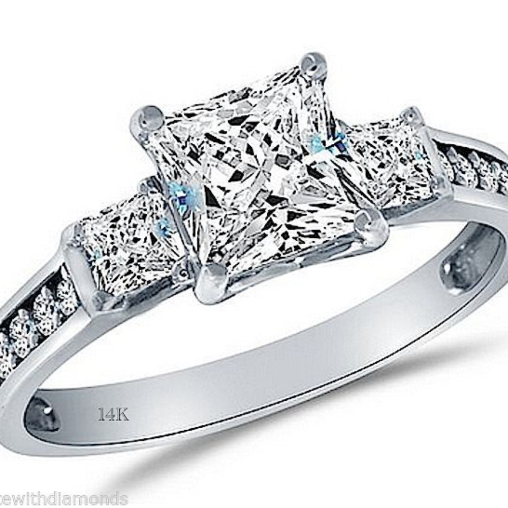 1ct Engagement Ring Real 14K White Gold 3 stones - Picture 6 of 9