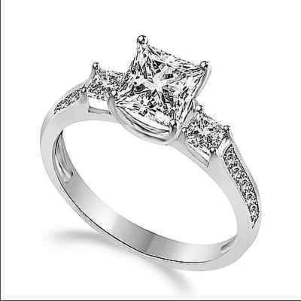 1ct Engagement Ring Real 14K White Gold 3 stones - Picture 3 of 9