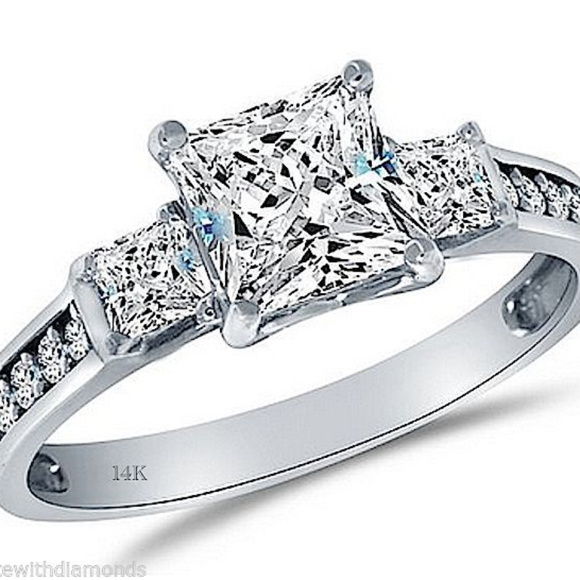 1ct Engagement Ring Real 14K White Gold 3 stones - Picture 6 of 9