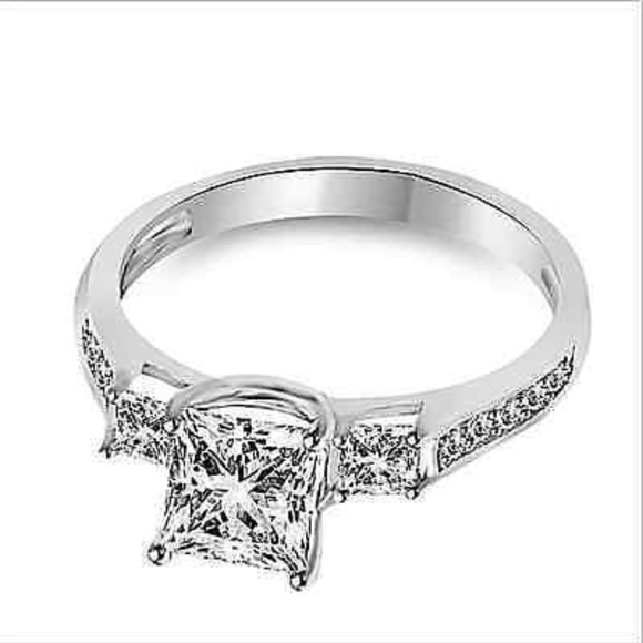 1ct Engagement Ring Real 14K White Gold 3 stones - Picture 2 of 9