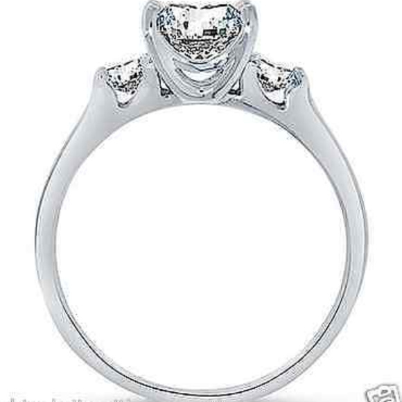 1ct Engagement Ring Real 14K White Gold 3 stones - Picture 4 of 9
