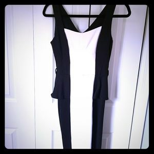 XOXO fitted peplum dress in cream and black