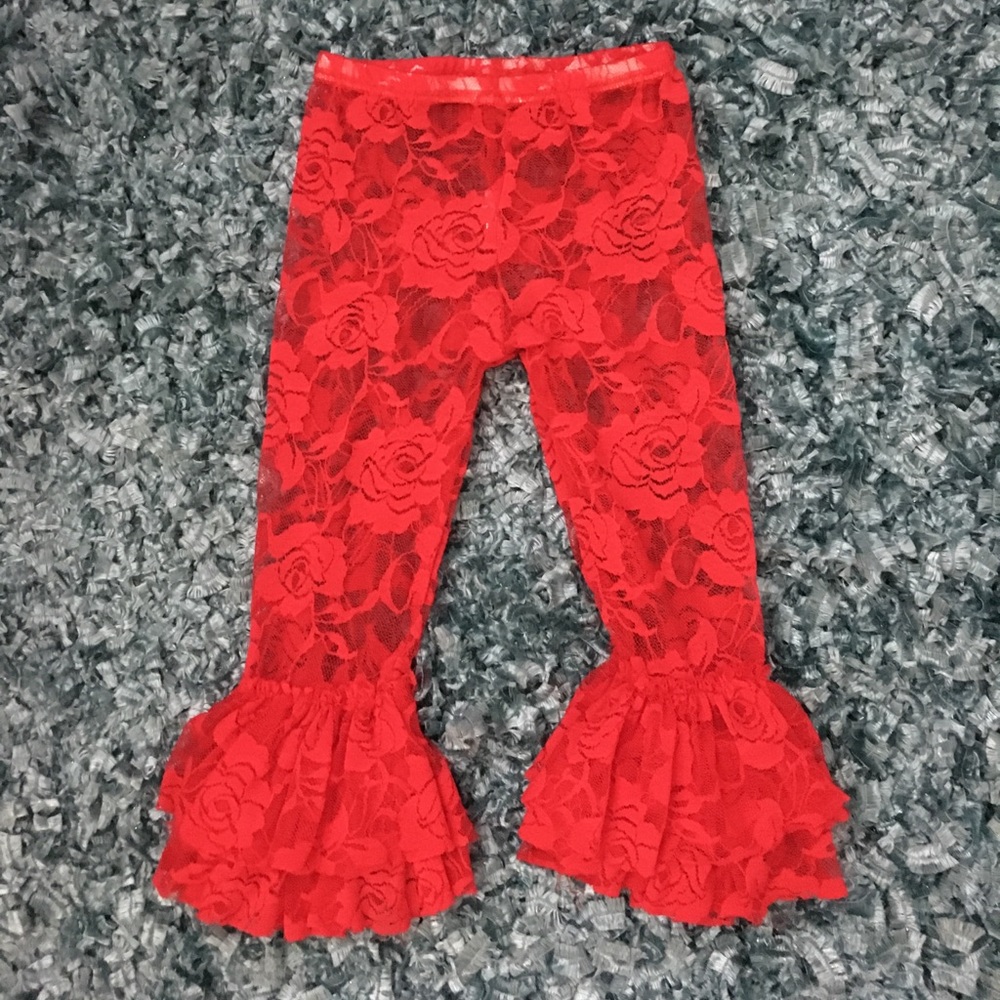 Red lace bell bottom tights