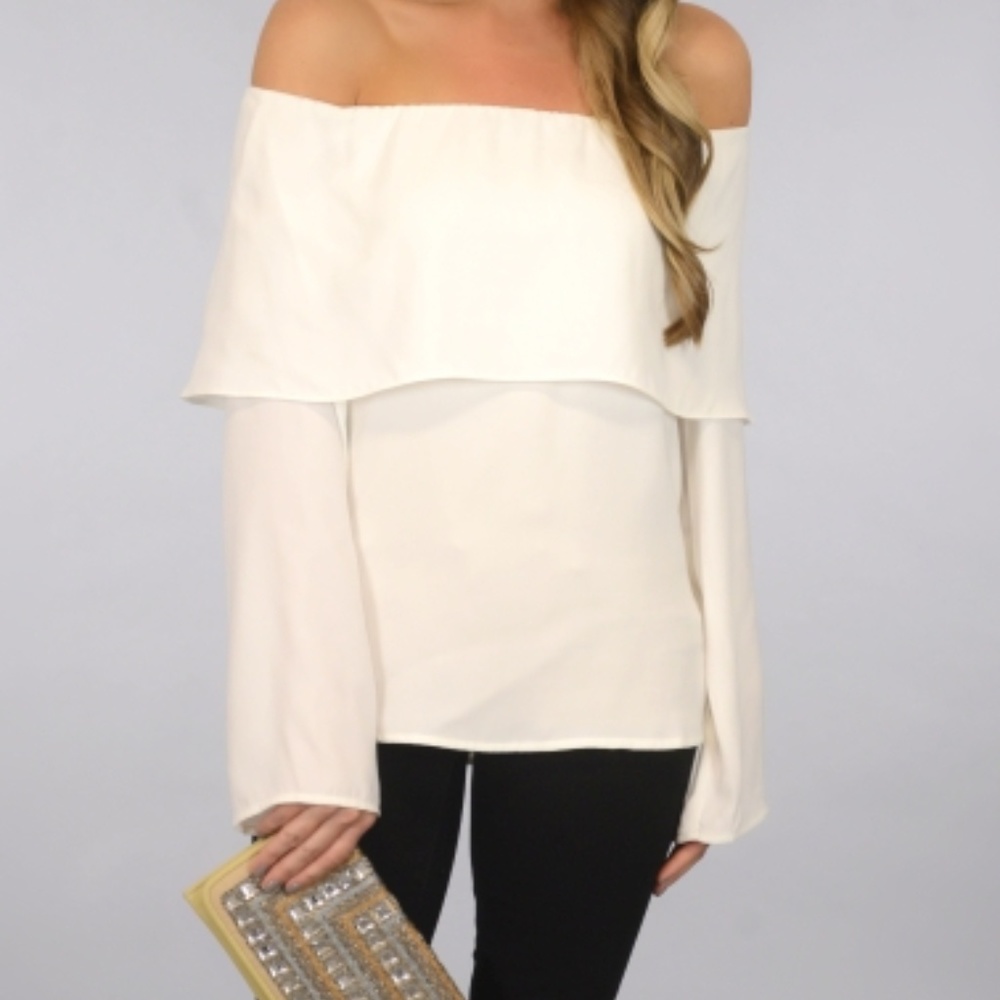 White Off Shoulder Blouse from Blue Door Boutique