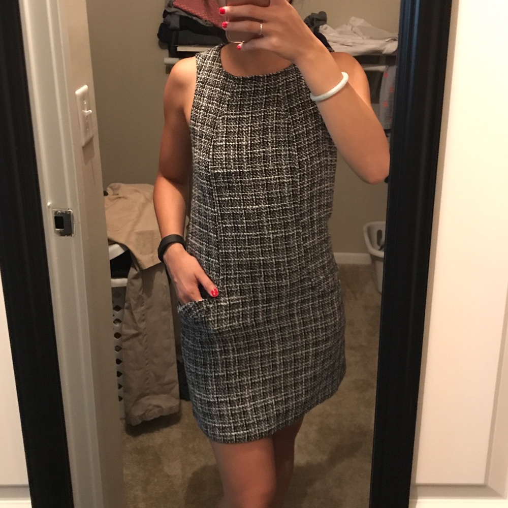 Black and white tweed shift dress