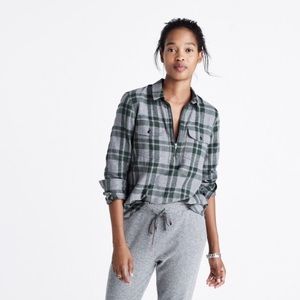 Madewell Flannel Zip Front Popover Shirt in Plaid