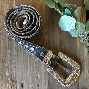 {nocona} western rhinestone studded leather belt