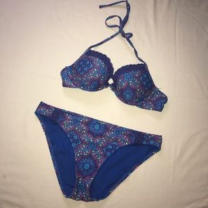 Arie Blue and Neon Lace Halter Bikini