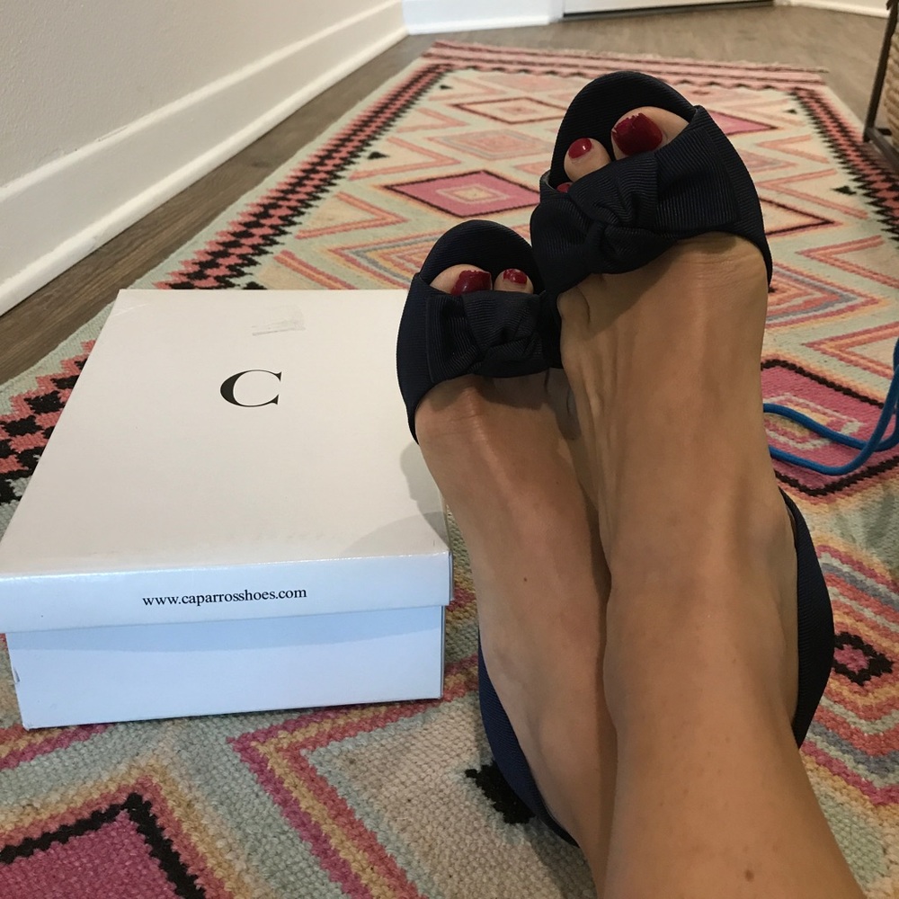 Caparros Navy Fabric Heels with bow detail