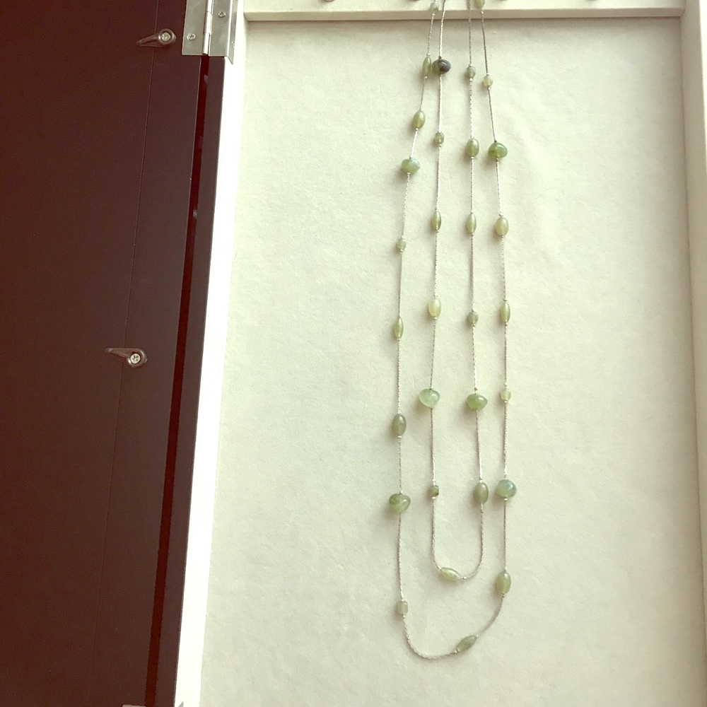 Silver and light green glass bead necklace