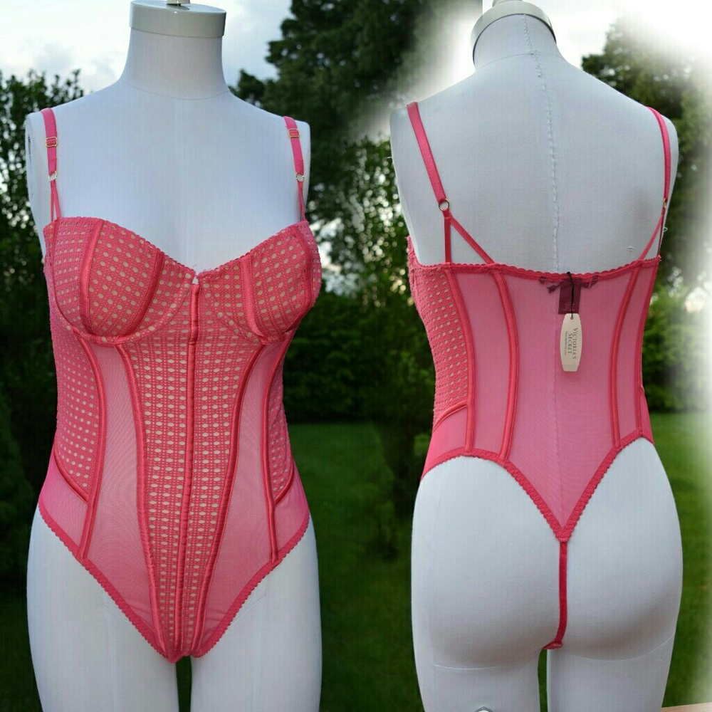 NEW 36C VS Rose Fishnet Teddy