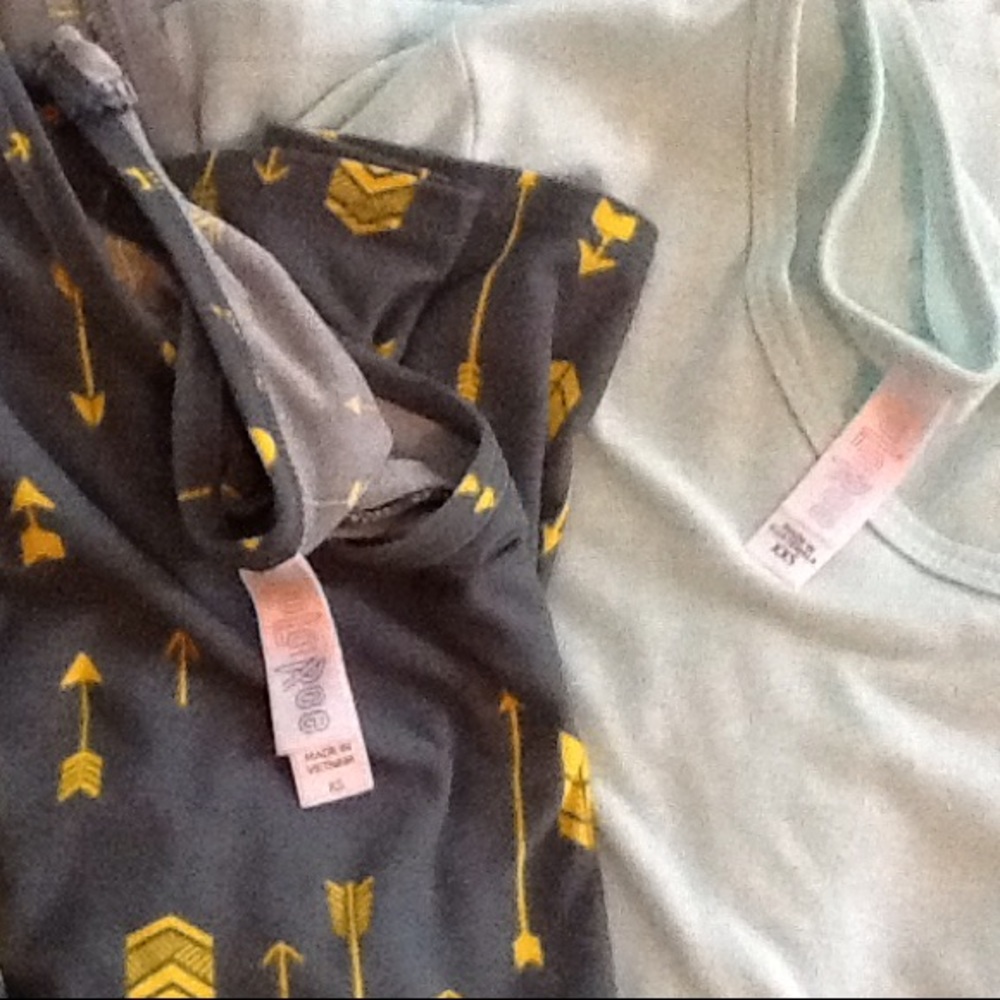 Lularoe (2) shirts mint green, green yellow arrows