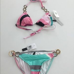 Radio Fiji new bikini stripe triangle metal ring s