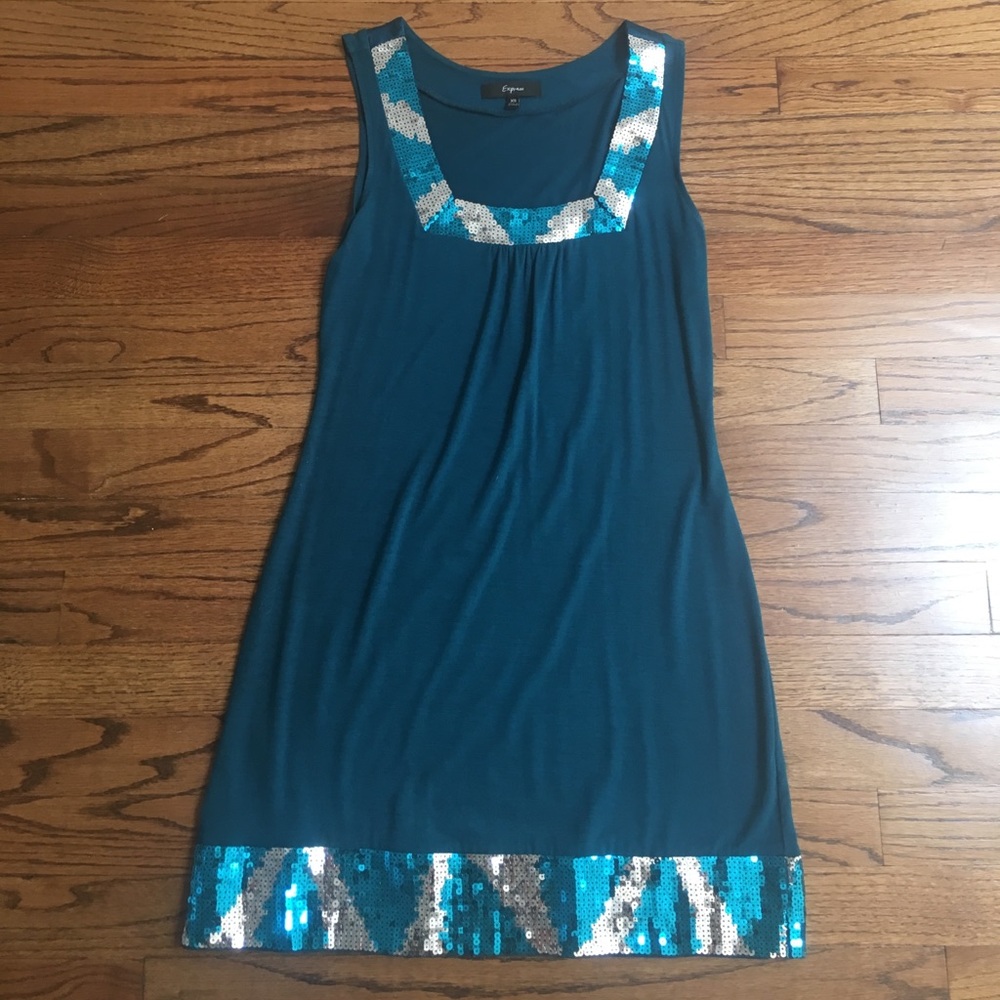 Turquoise sequin mini dress