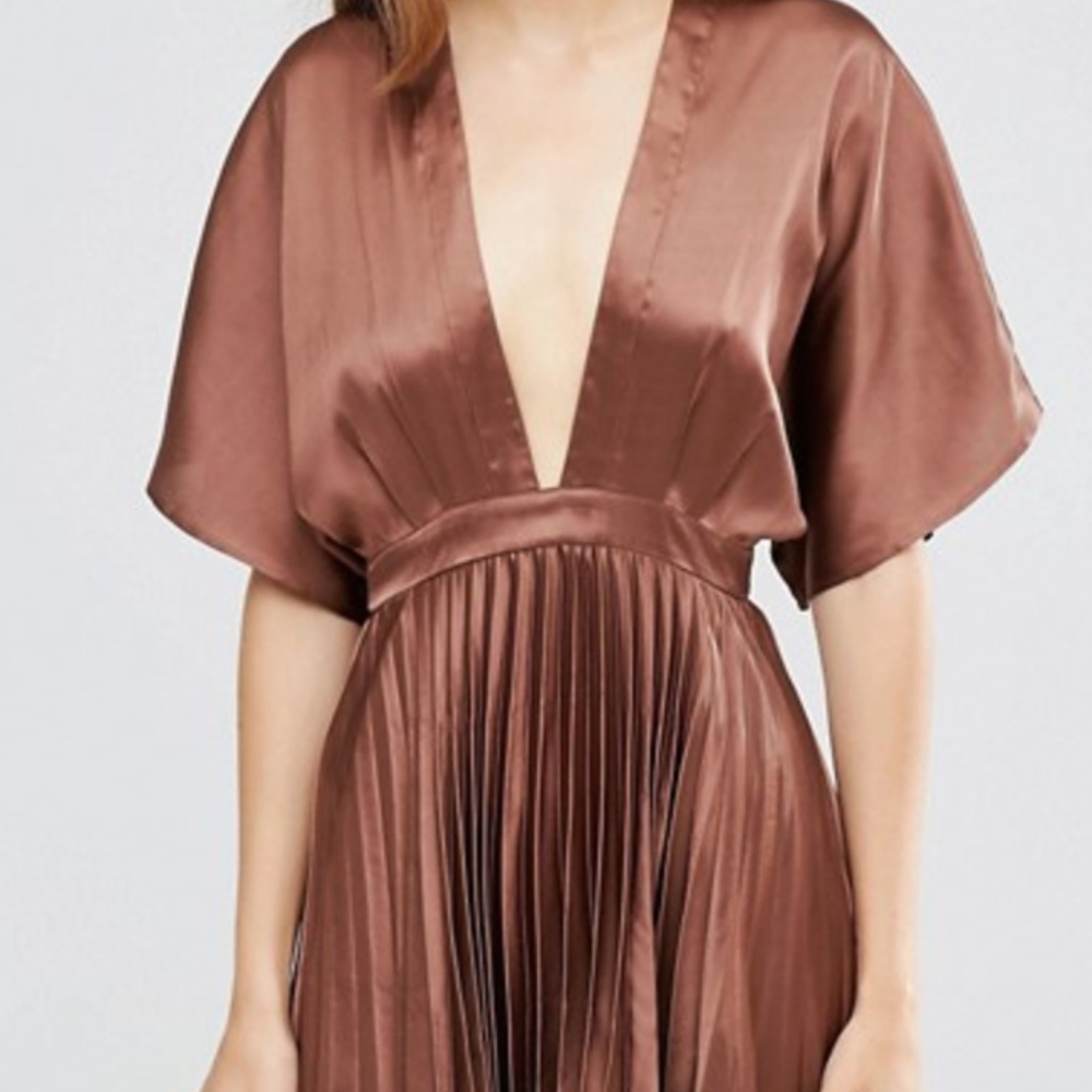 Pleated Satin Caftan Midi Dress