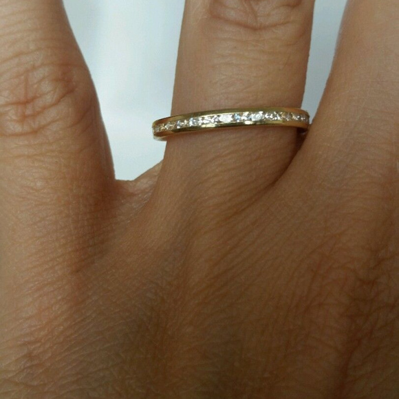 Dainty 14k Yellow Gold Eternity Wedding Band 2 pc - Picture 10 of 12