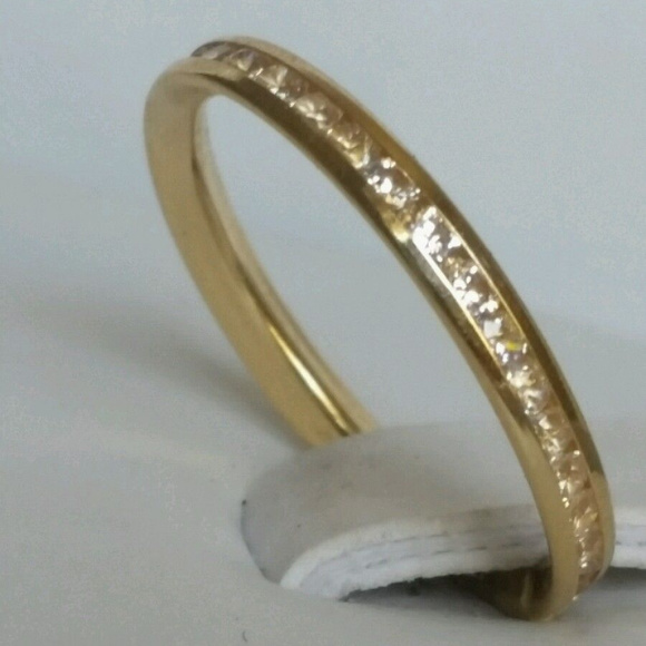 Dainty 14k Yellow Gold Eternity Wedding Band 2 pc - Picture 6 of 12
