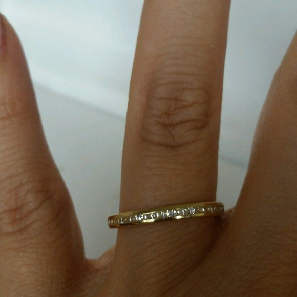 Dainty 14k Yellow Gold Eternity Wedding Band 2 pc - Picture 11 of 12