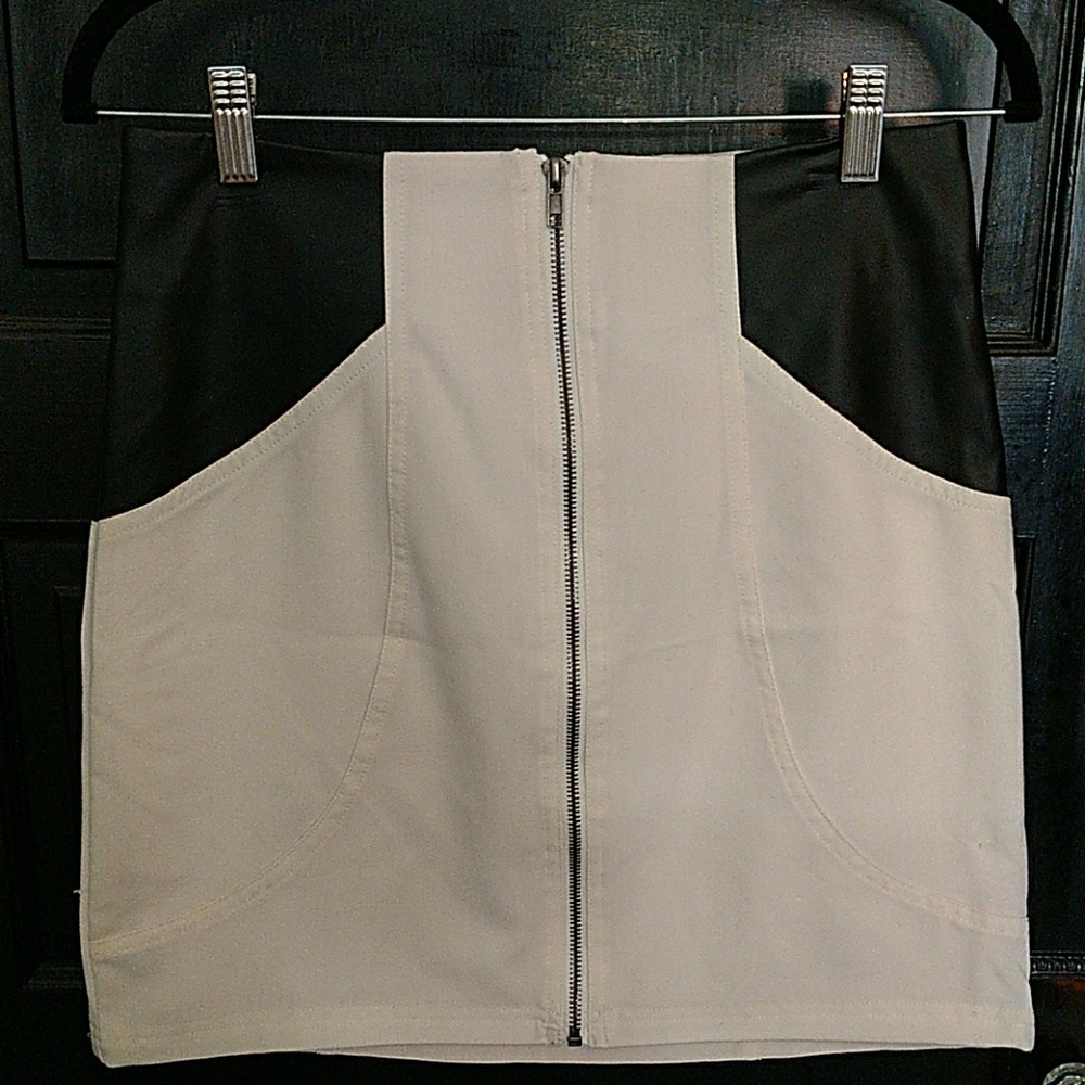 Pencil skirt in cream with black pleather cut outs