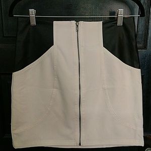 Pencil skirt in cream with black pleather cut outs