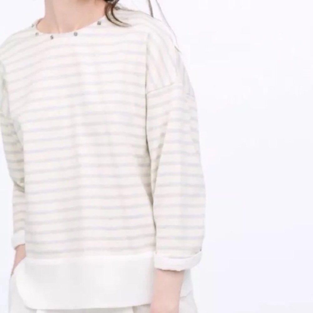 Zara Basic Striped Knit Top with Jewel Accents, S