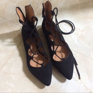 Black Lace-Up Flats