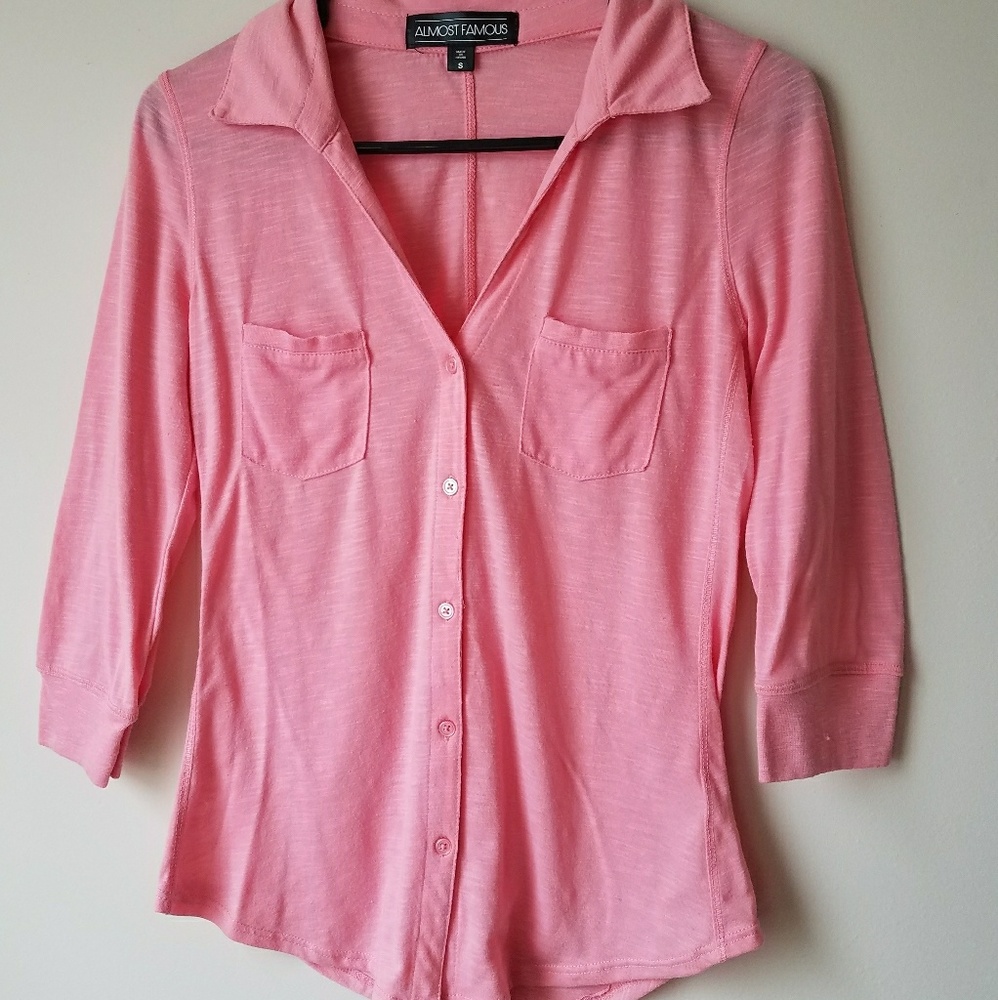 Coral button up 3/4 sleeve